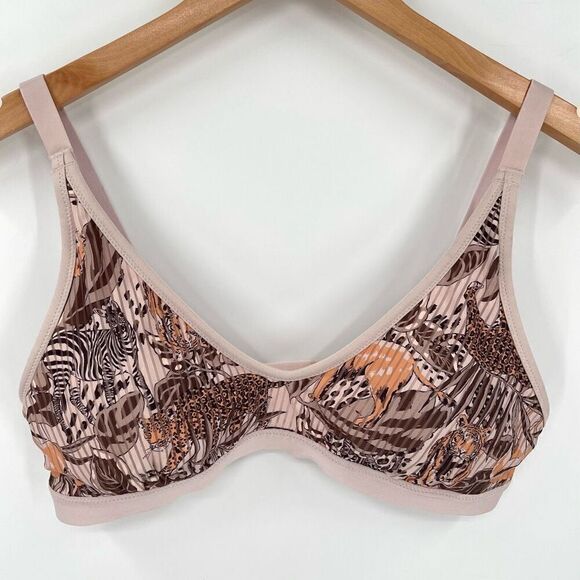 Aerie Printed Striped Mesh Scoop Bralette Bra Animal Print Large Pink Brown - Picture 2 of 5